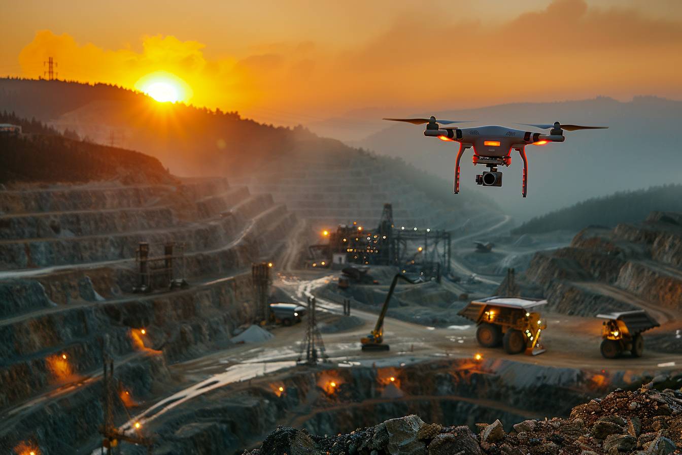 Drones sur un site minier montrant leur utilisation  
Appareils aériens surveillant des activités extractives